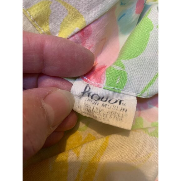 Vintage Floral Flat and Pillowcases By Piquot 70’s Iron Muslin Full Flat Top She - Picture 2 of 4